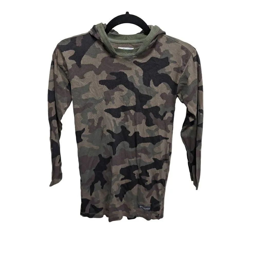 COLUMBIA Shirt Green Camo with Hoodie Youth Medium